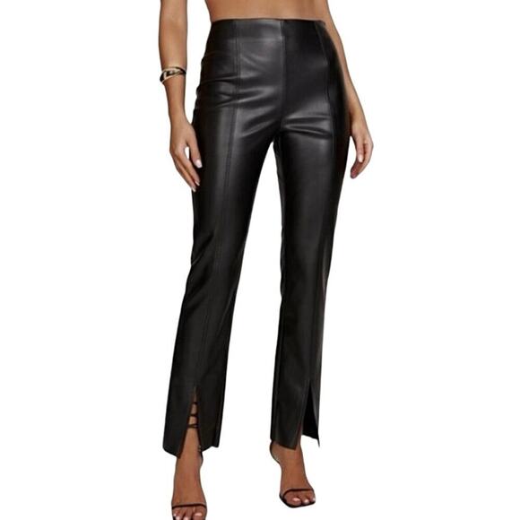 MESHKI Vanessa Black Faux Leather Split-Front Hem Pants - Sz XS - Picture 1 of 7